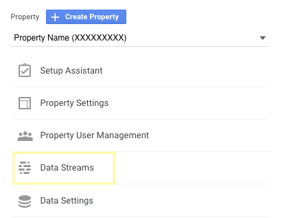 Where to find GA4 Data Stream screenshot