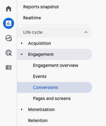 GA4 Conversion report menu screenshot