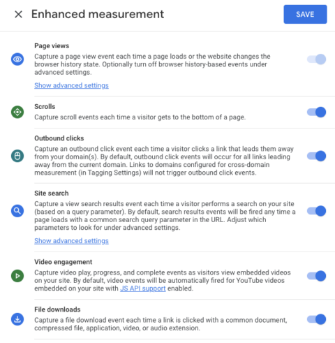 GA4 Enhanced measurement event settings screenshot
