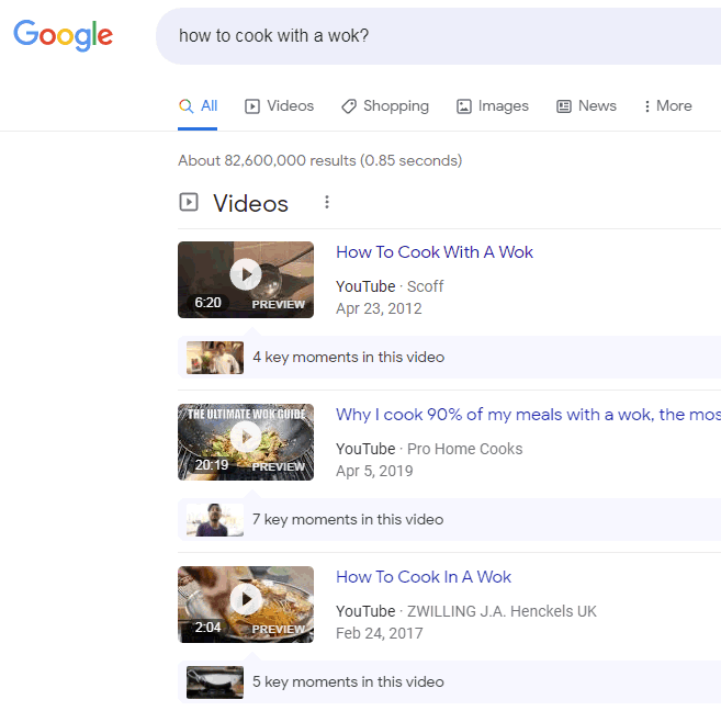 Video Rich Results Block Regular Text Results