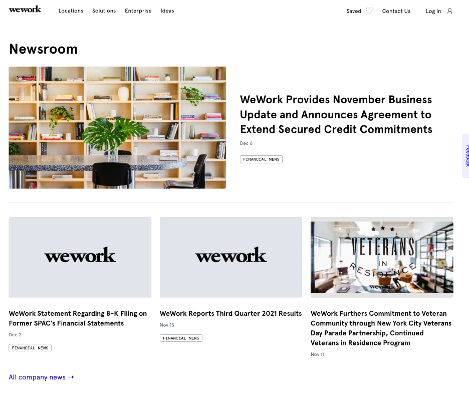 WeWork's Press Page