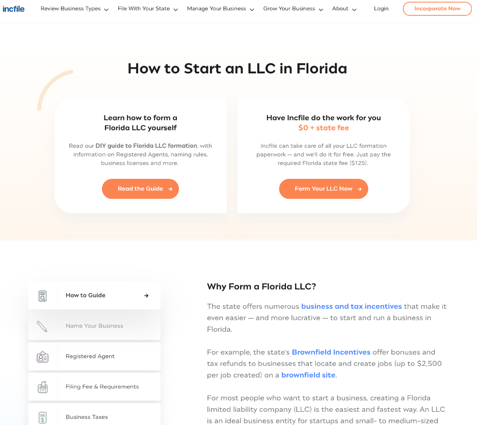 Infile landing page