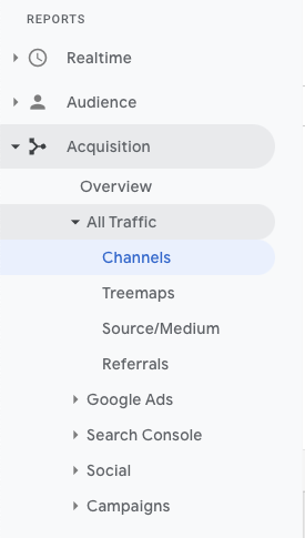 UA Acquisition Traffic Menu screenshot