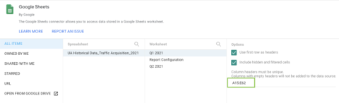 Connecting Sheets with Data Studio example