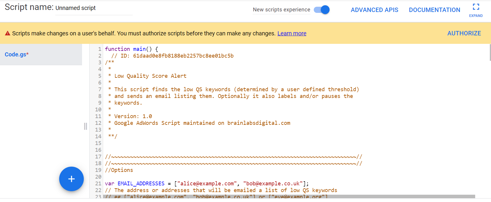 Google Ads new scripts experience.