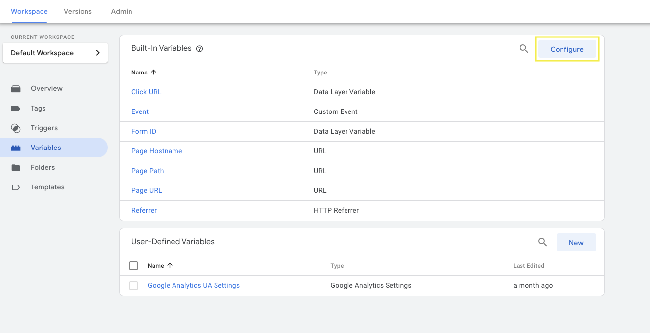 GTM _new variables screenshot