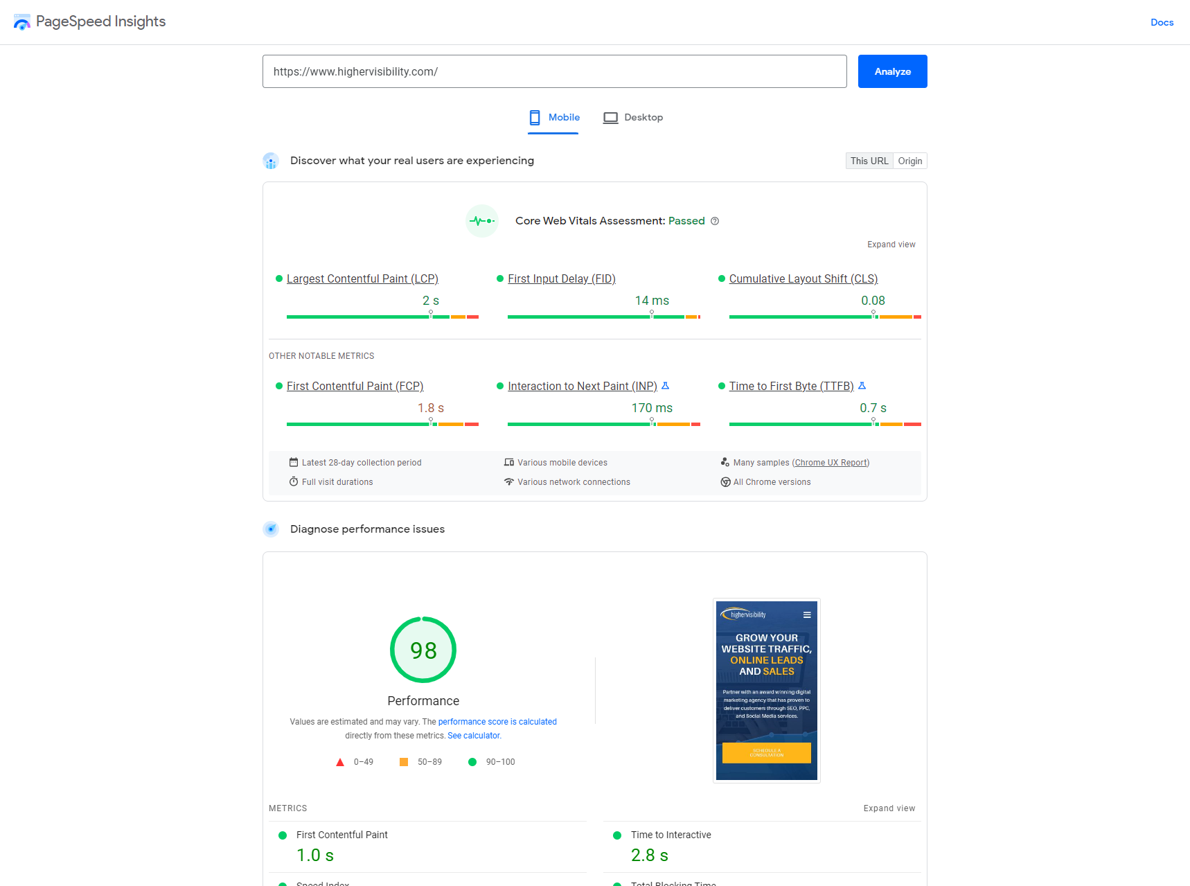 PageSpeed Insights show your clients how fast their pages are loading.