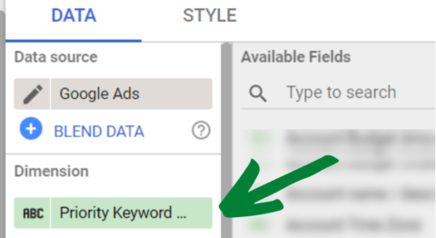 Location of dimension field in Data Panel