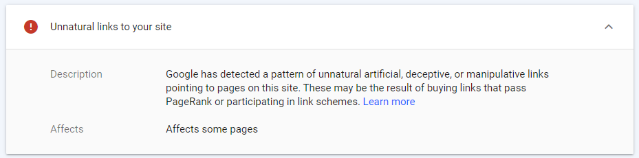 Unnatural links warning in Google Search Console