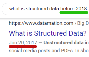 Screenshot of before: advanced search operator for pages published before 2018