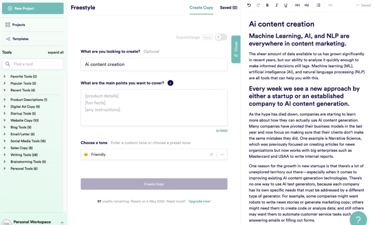 Artificial Intelligence For Content Writing