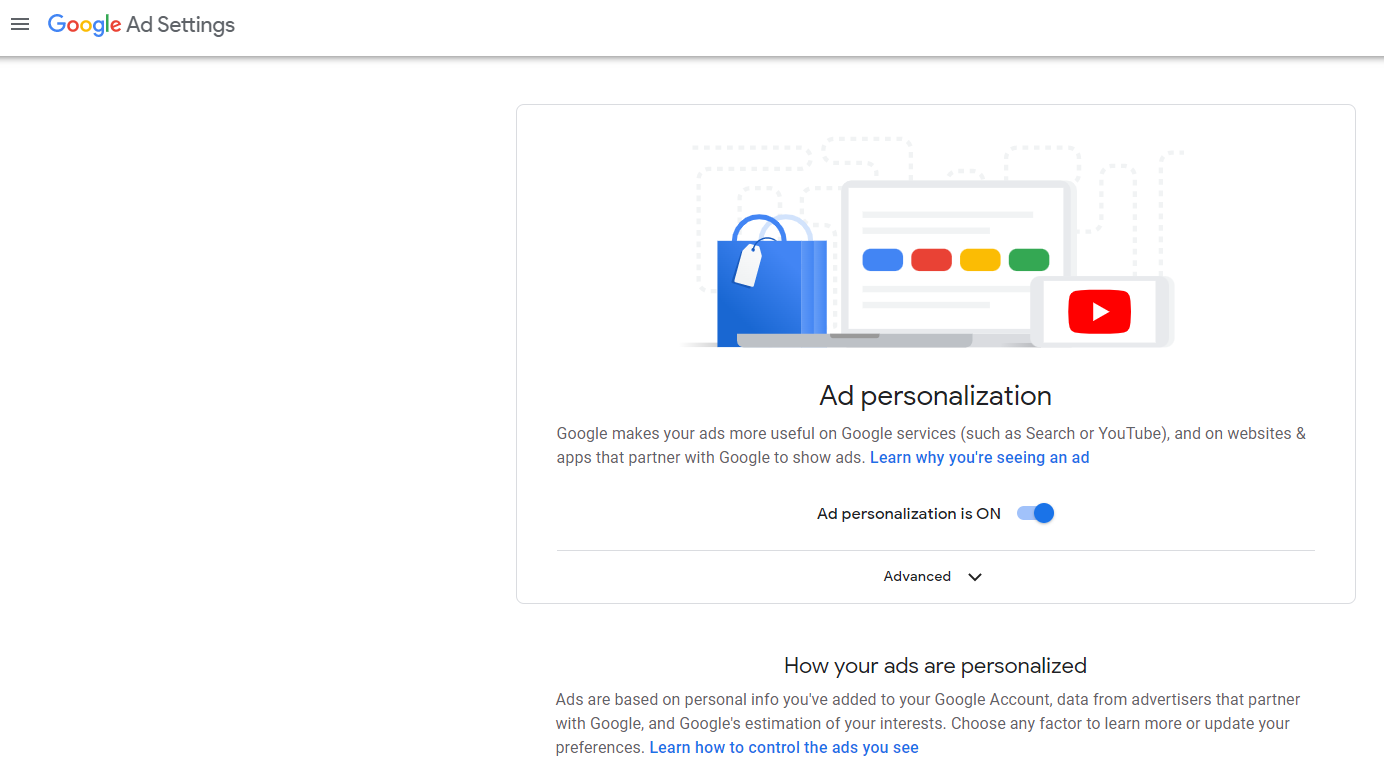 Google personalized Ad Settings.