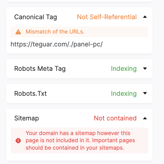 screenshot of canonical tag site audit in SearchAtlas