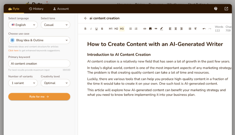 Rytr AI Content generation