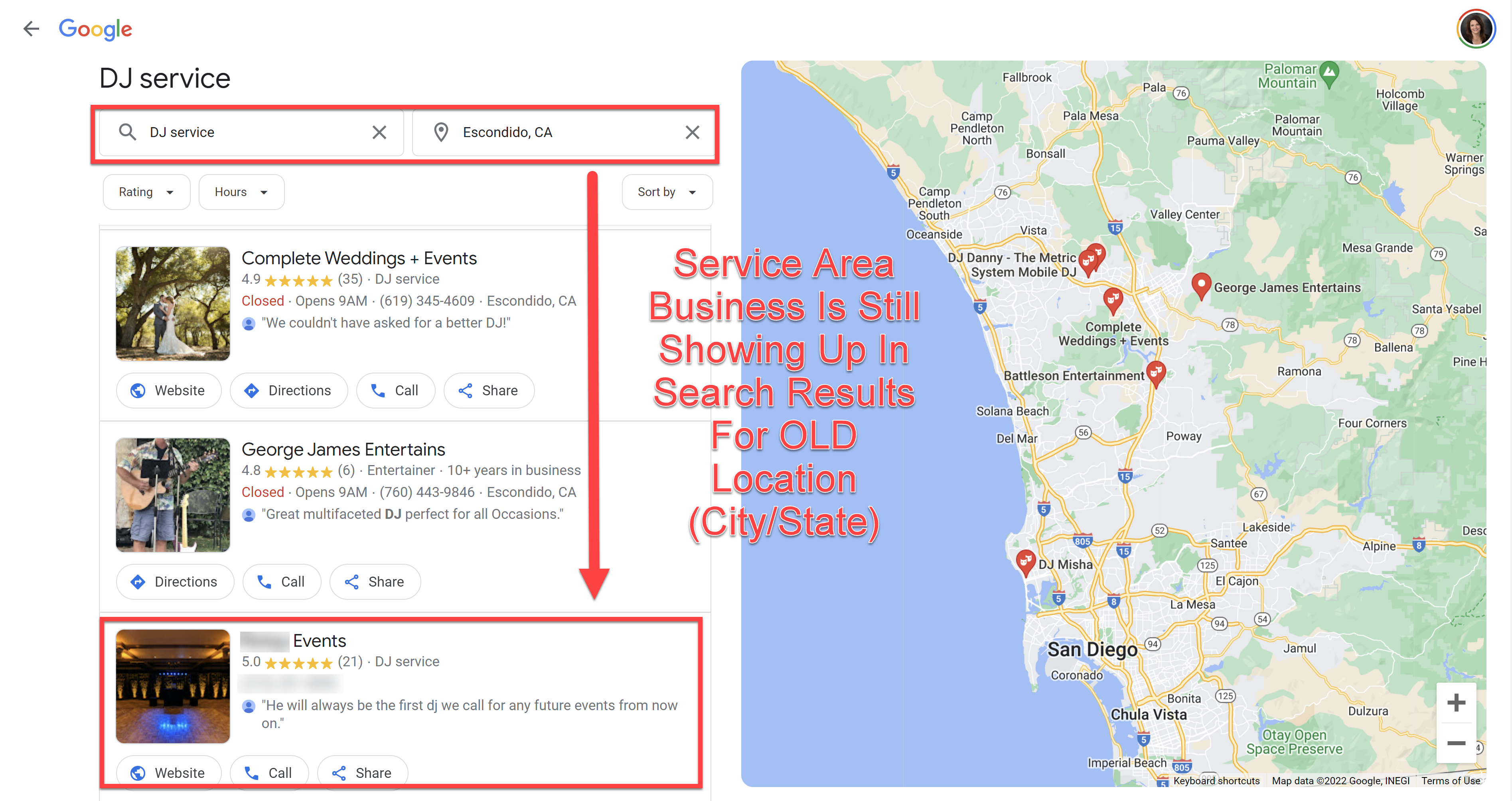 Service Area Business still showing up in search results for old location