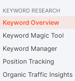 Screenshot of Semrush Left Side Navigation Menu