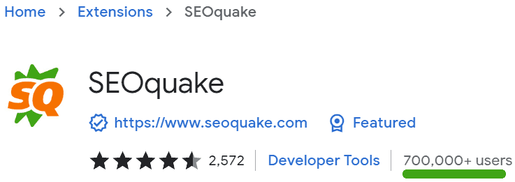 Screenshot of SEOquake Chrome Extension Web Page
