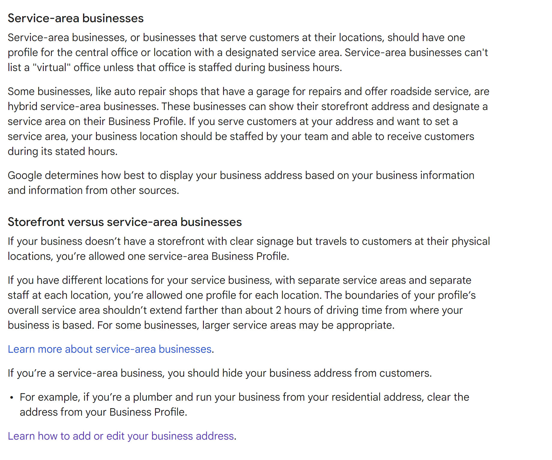 Service Area Business Address Guidelines