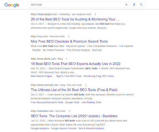 Google Search Results for "SEO tools"