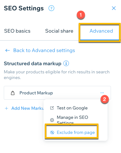 Advanced SEO settings tab in Wix dashboard