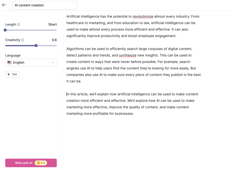 AI content creation via writesonic