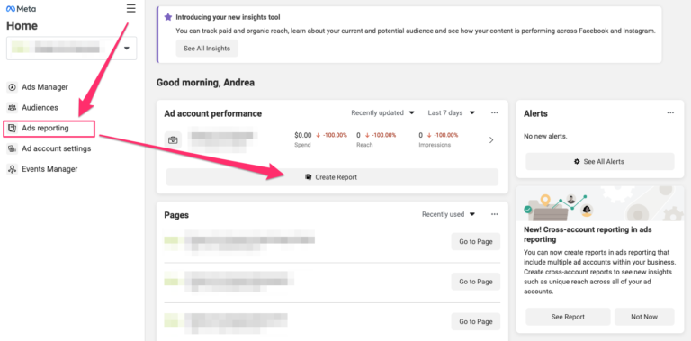 creating a new report in FB ads reporting