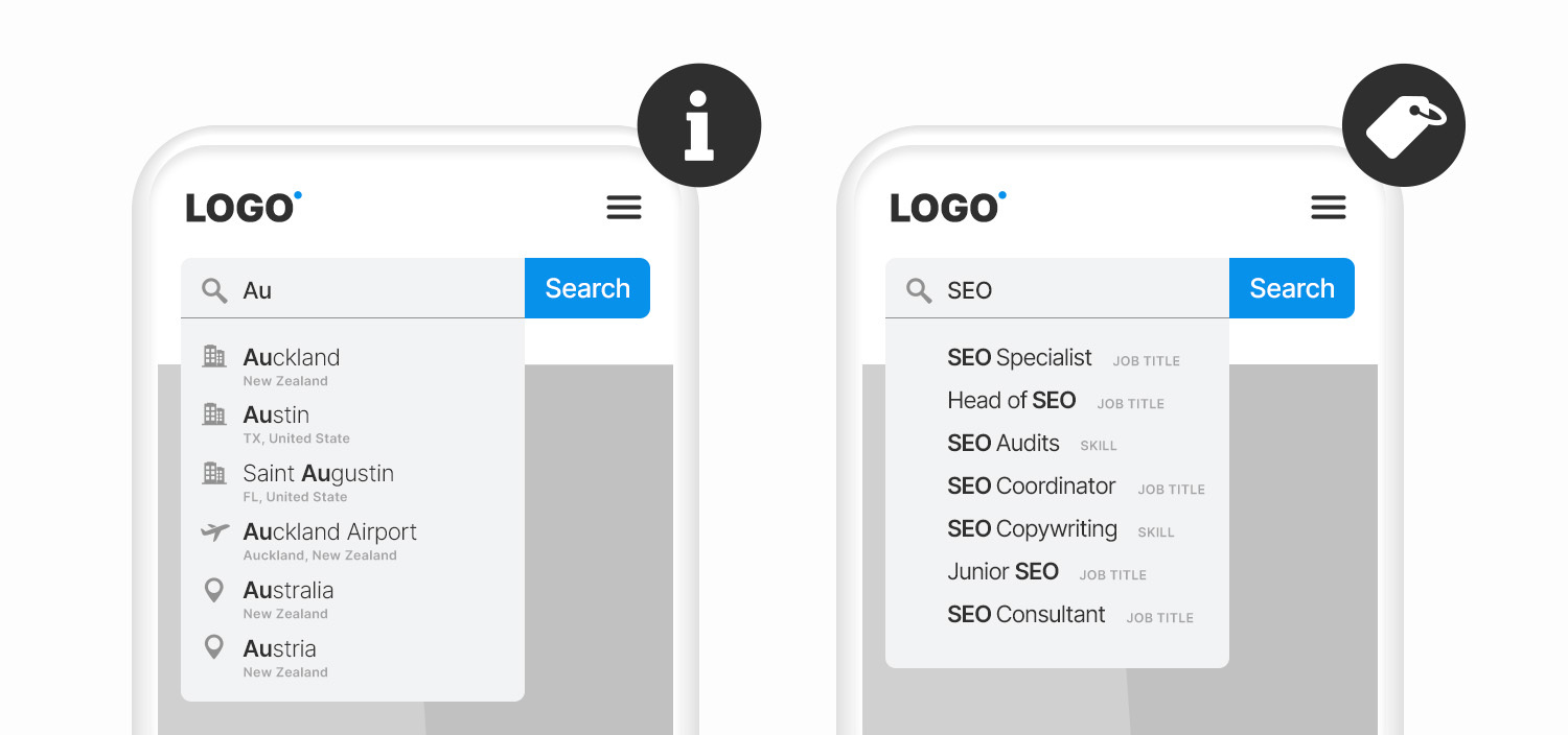 categories within on-site search