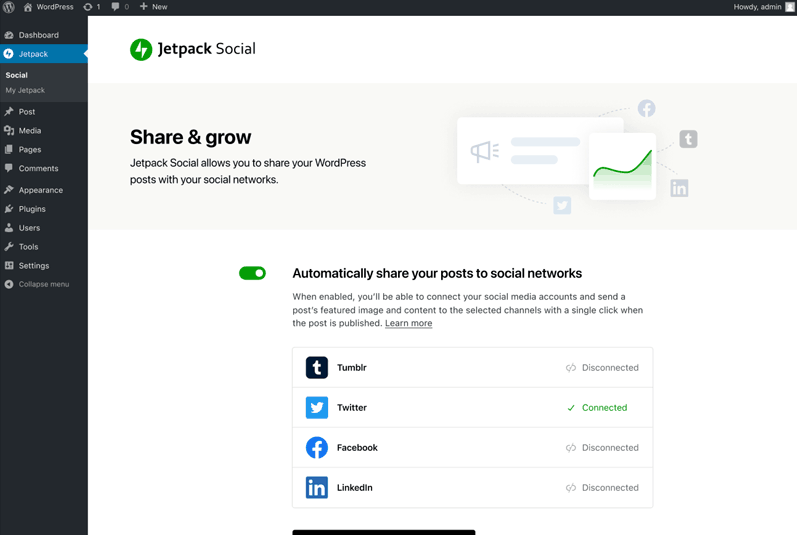 Jetpack Social WordPress Plugin Admin Dashboard