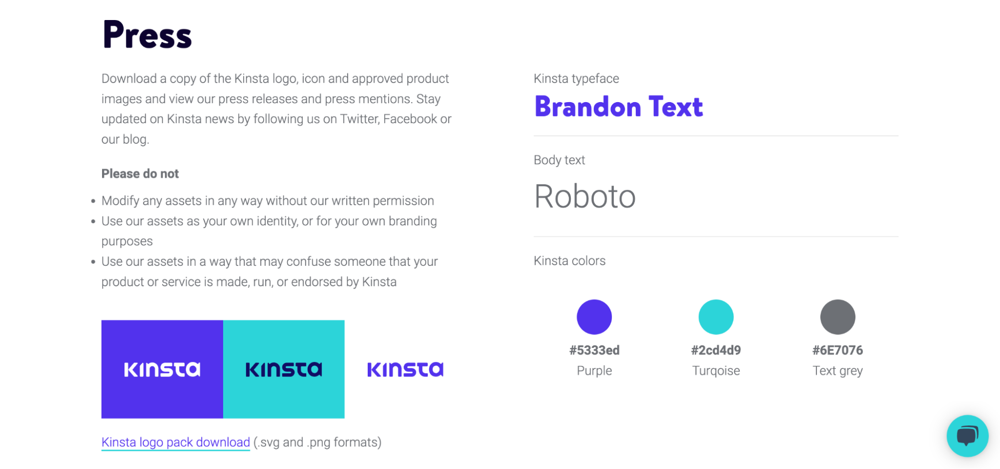 A screenshot of Kinsta’s visual guidelines.