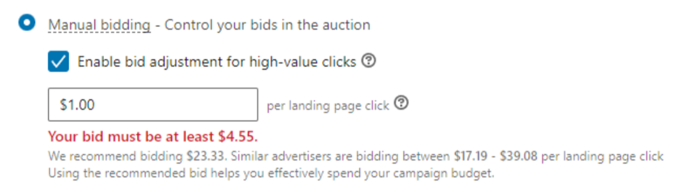 bidding example in LinkedIn Campaign Manager
