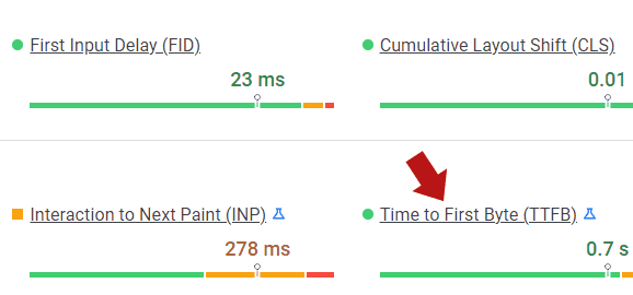 TTFB Score on PageSpeed Insights Tool