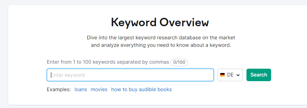 Example of Semrush’s keyword overview tool for German keyword research