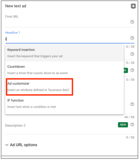 google ad customizer text ads