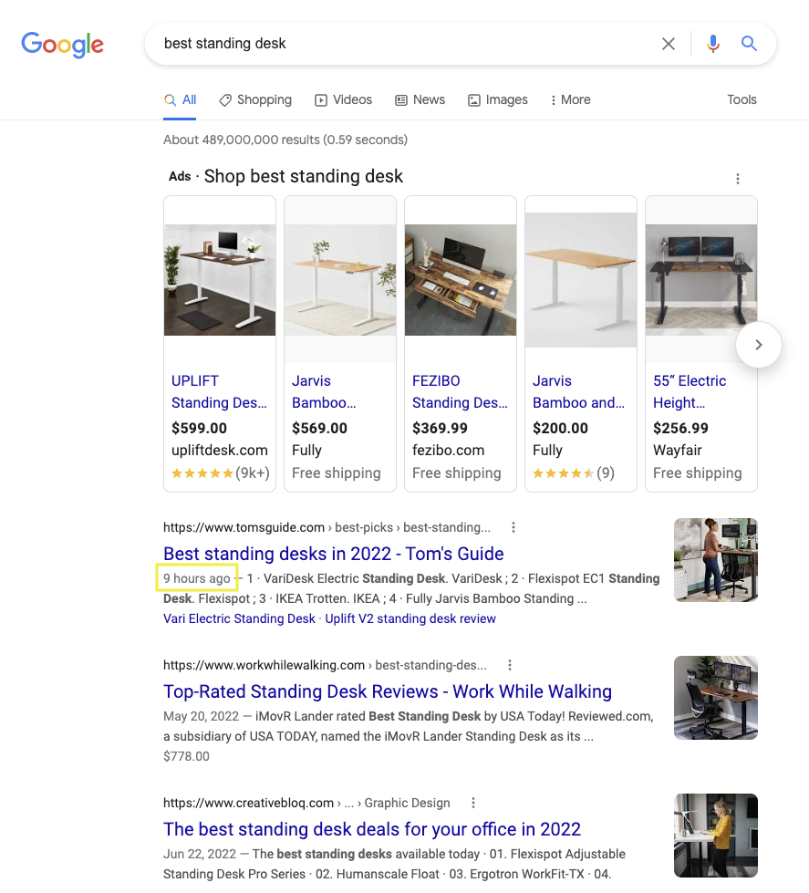 Best product review serp example