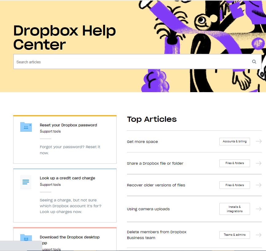 Dropbox Help Center Example