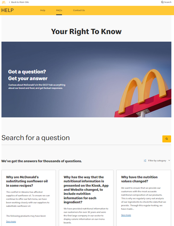 McDonald's Help - FAQ Page Example