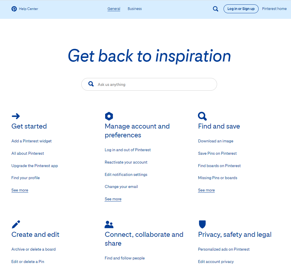 Pinterest Help - FAQ Page