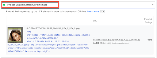 Preload LCP Image Wix 