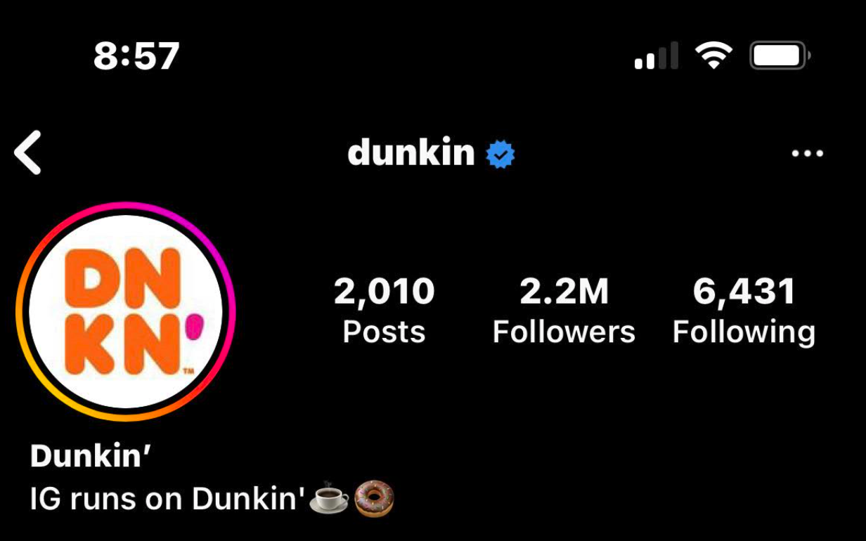 Dunkin Donuts instagram bio
