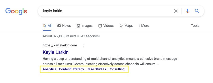 sitelinks example in Google SERP