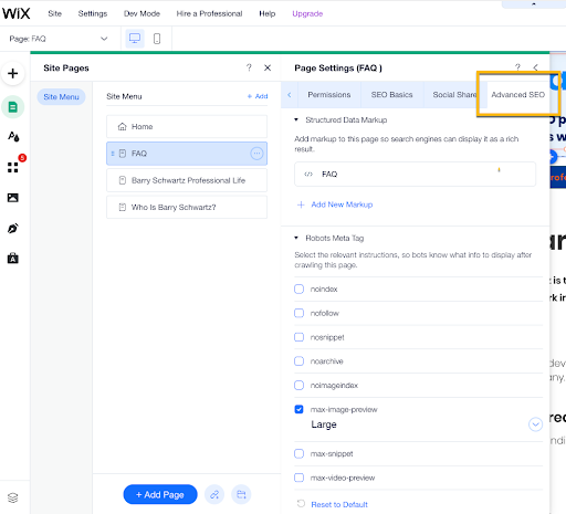 Wix Advanced SEO Settings 