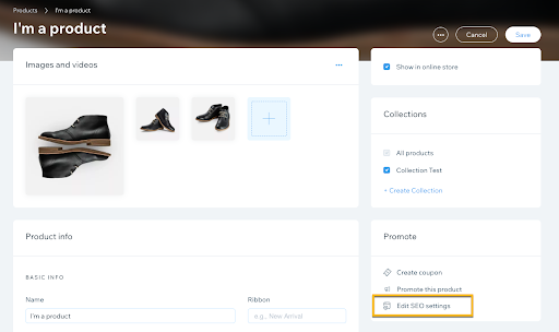 Wix SEO Settings Product Pages 