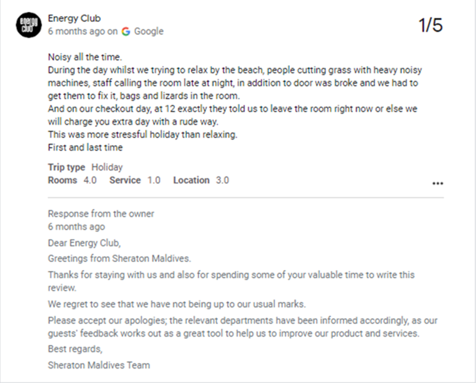 Sheraton reviews on GBP