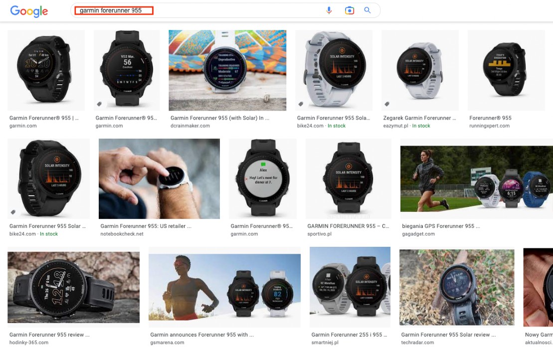 Google Image Search results for phrase "Garmin forerunner"