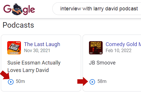 Screenshot of podcasts in Google's search results