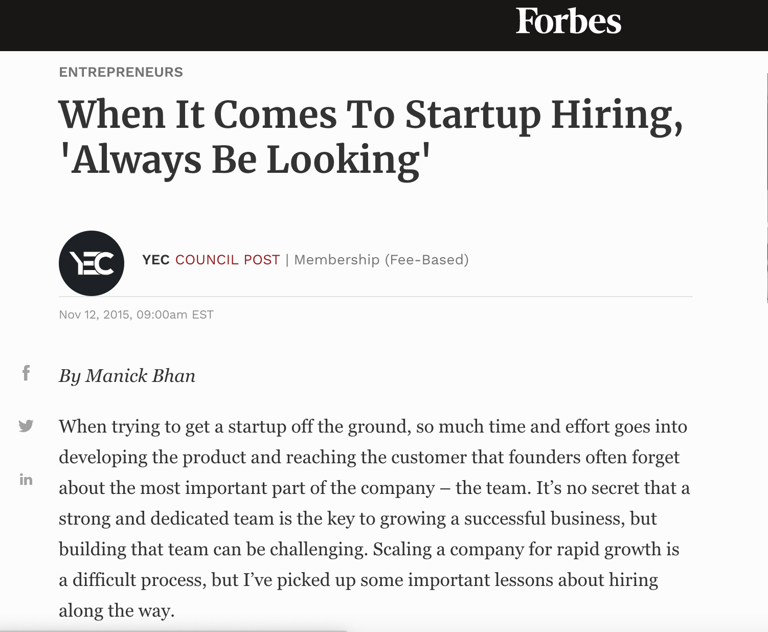 Forbes thought leadership article