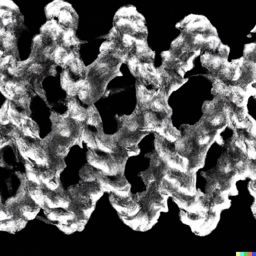 Photo taken through a Scanning Electron Microscope of a nucleus made up of the coiled coils of DNA.