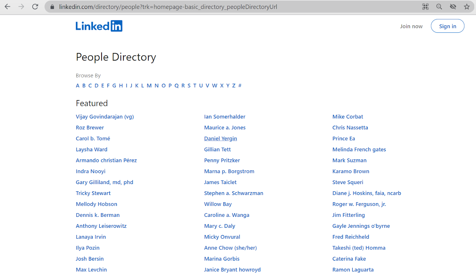 LinkedIn people directory