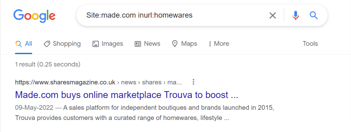 site search on google