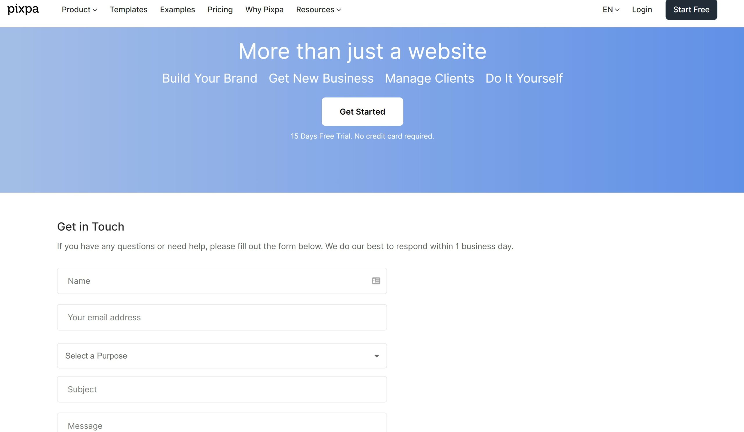 Pixpa contact us page